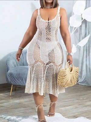 Hollow Cover-Up Crochet Beach Dress white